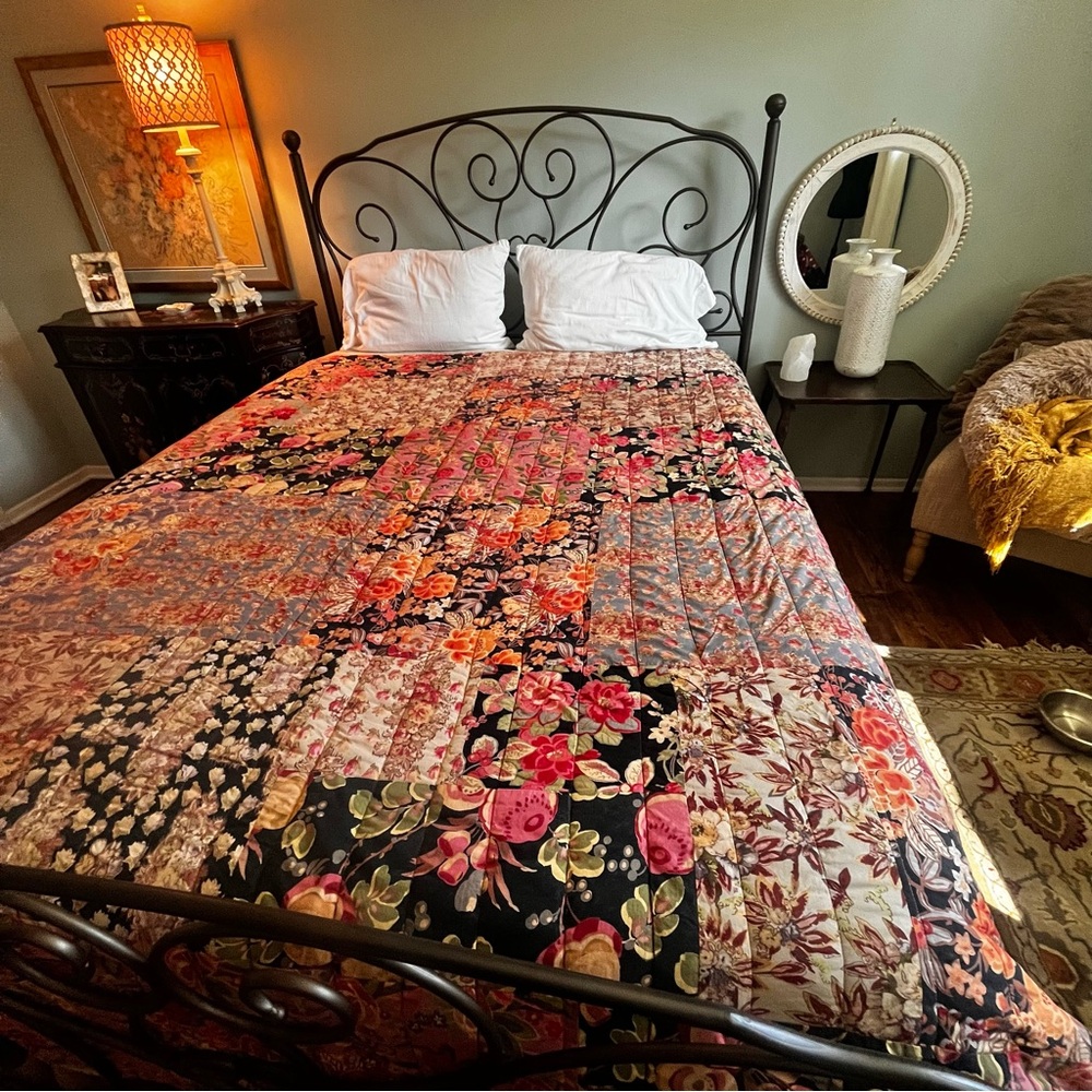 Anthropologie Rare Vintage Y2K Vibrant Floral Boho Quilt Queen - Picture 2 of 15